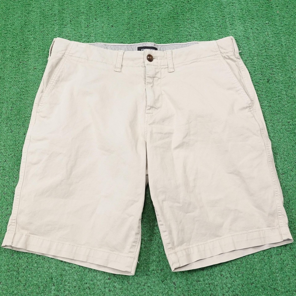 Express Shorts Mens 34 Beige Chino Classic Fit Stretch 10 Inseam Pockets